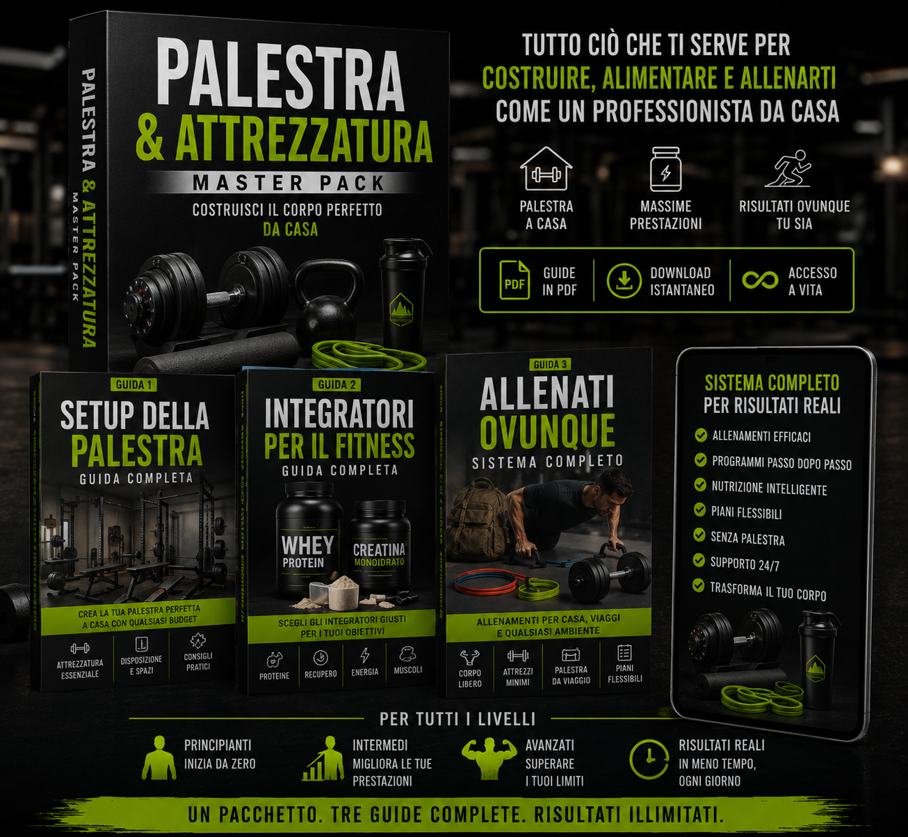 🔥 PACCHETTO COMPLETO DI ATTREZZATURE PER PALESTRA E FITNESS DOMESTICA 🔥