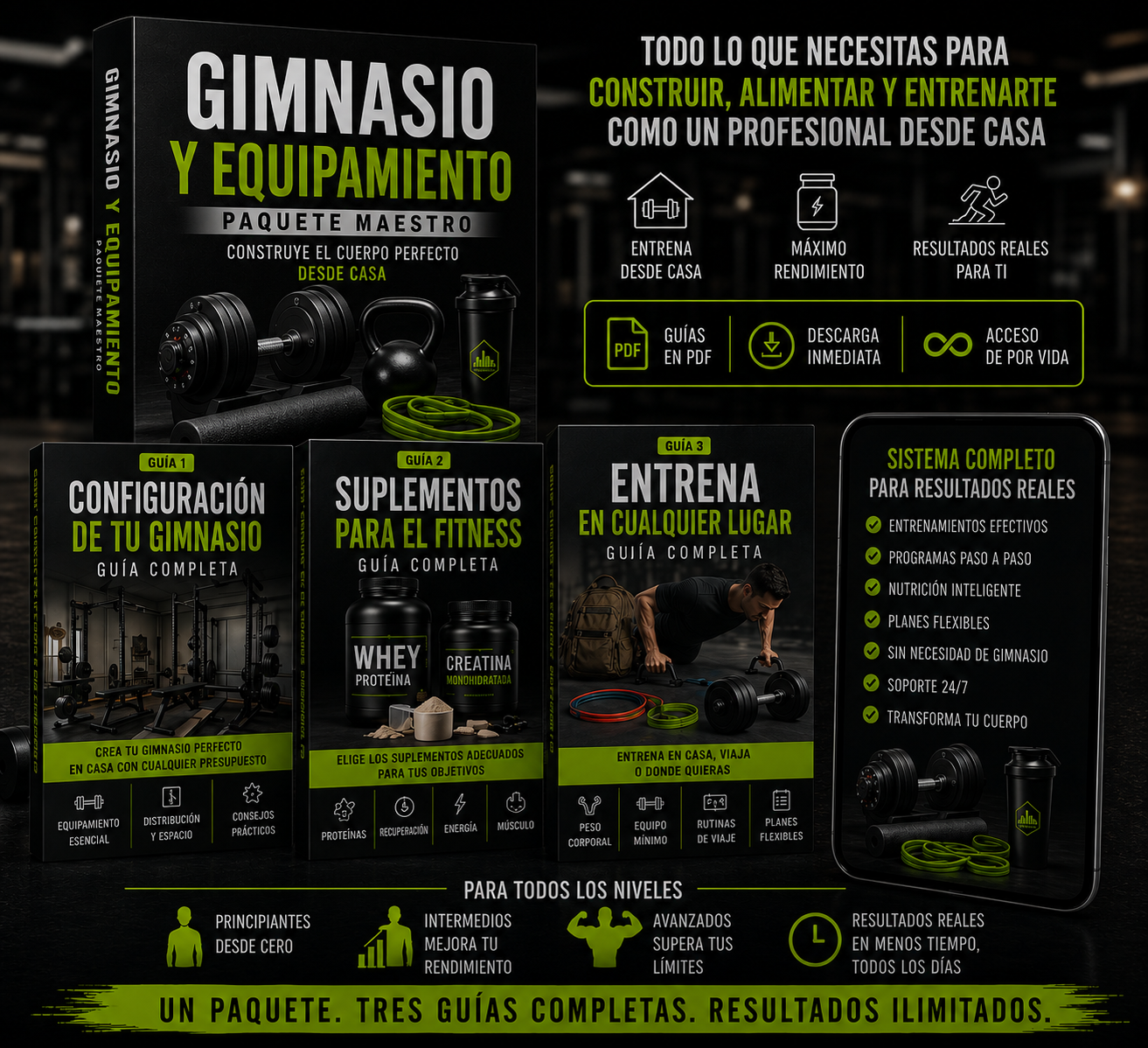 🔥 PAQUETE MAESTRO DE EQUIPO DE GIMNASIO Y FITNESS PARA EL HOGAR 🔥